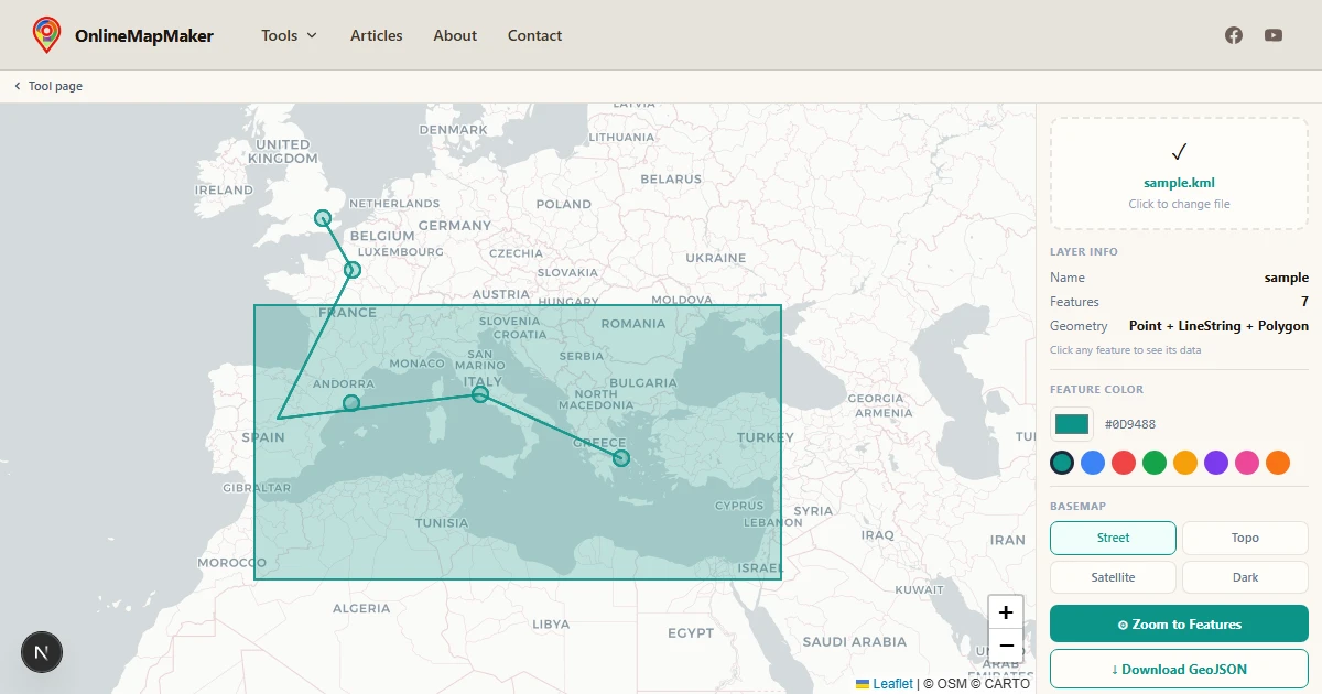 KML KMZ-Viewer — KML-Dateien kostenlos auf Karte anzeigen | OnlineMapMaker
