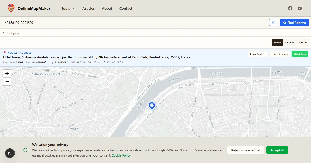 Reverse Geocoding — Lat Long zu Adresse Kostenlos | OnlineMapMaker