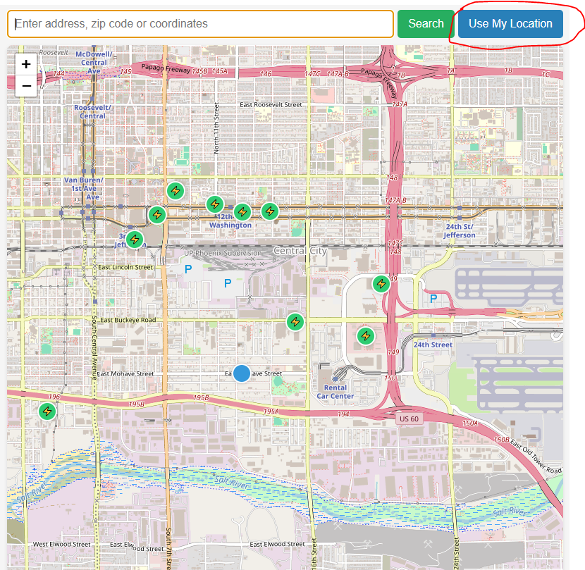 electric charging points near my current location using web map application. 