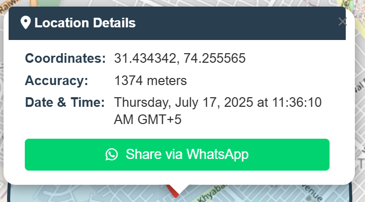 My exact location right now on map and share coordinates