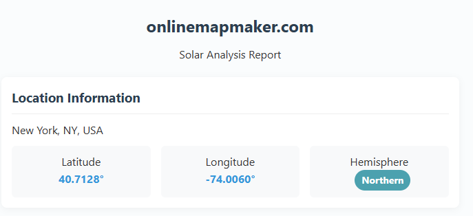 latitude and longitude of search location for PV installation