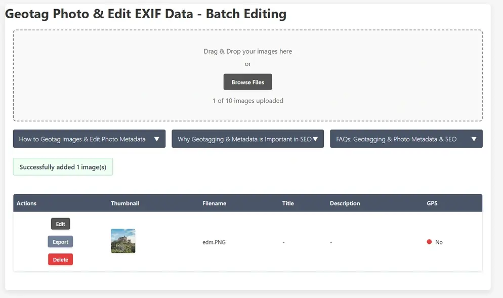 SEO Image Geotagging and EXIF Editing App